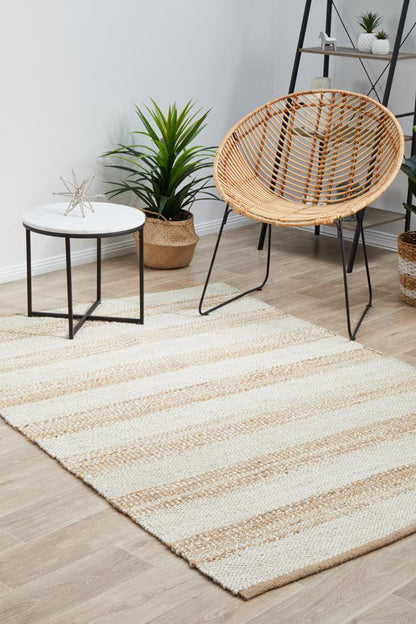 Noosa Stripes Rug In White And Natural