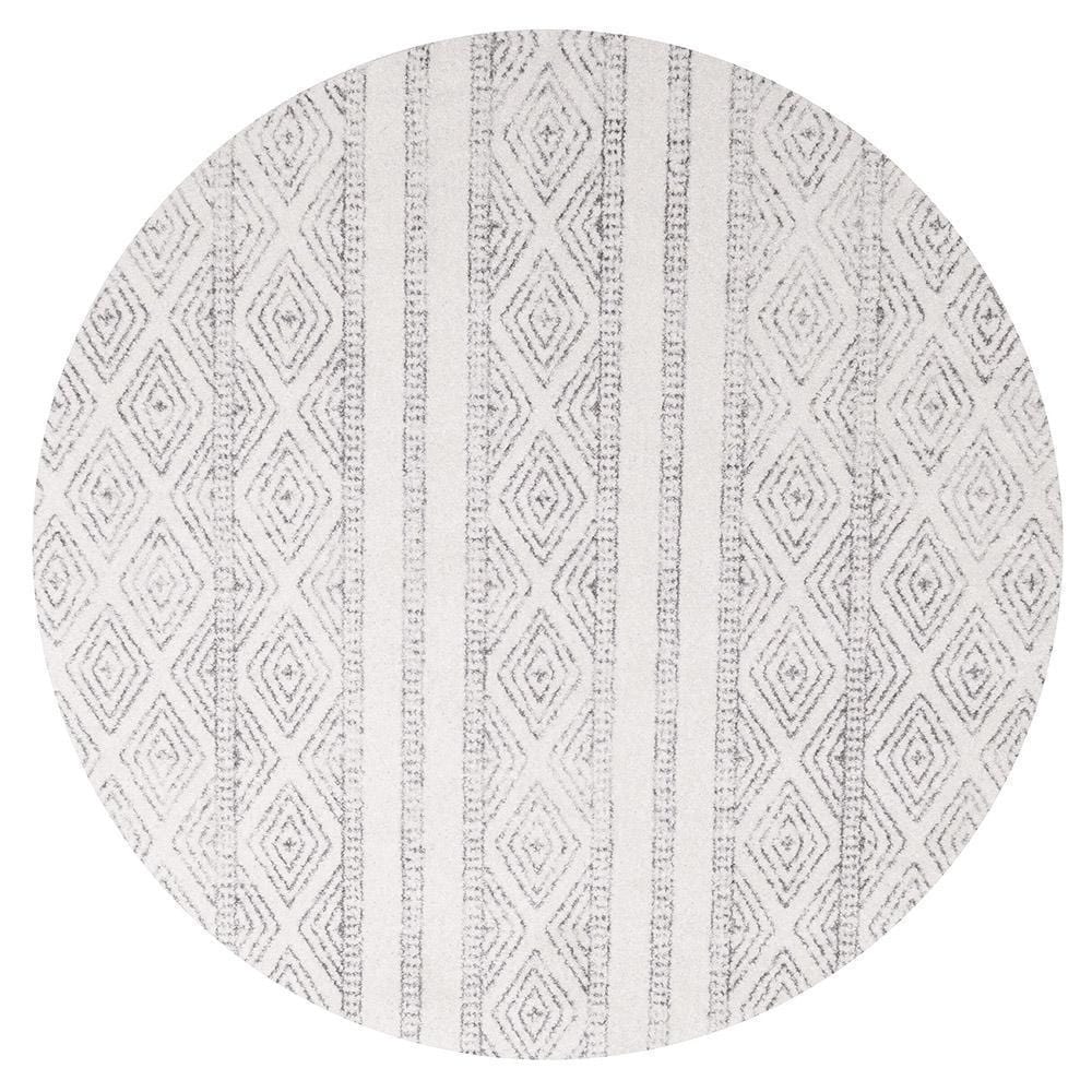 Oasis Salma White And Grey Tribal Round Rug