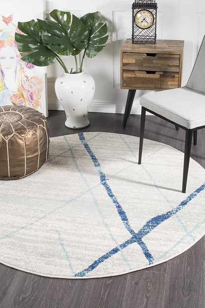 Oasis Noah White Blue Contemporary Round Rug