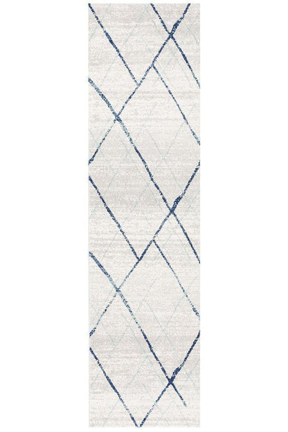 Oasis Noah White Blue Contemporary Runner Rug