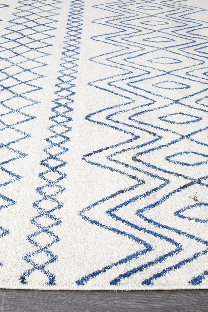 Oasis Nadia White Blue Rustic Tribal Runner Rug