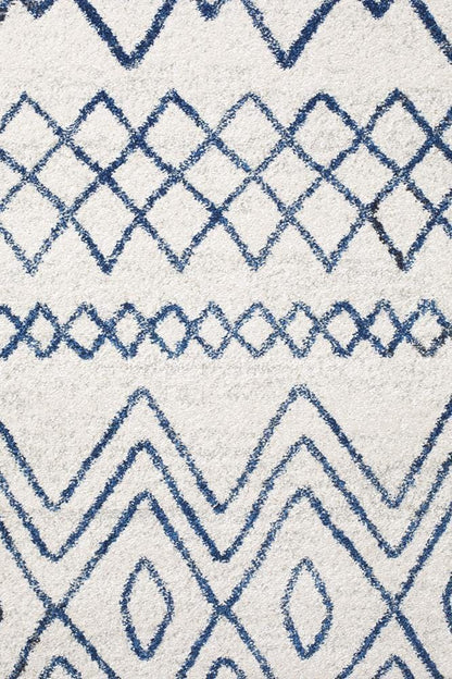 Oasis Nadia White Blue Rustic Tribal Runner Rug