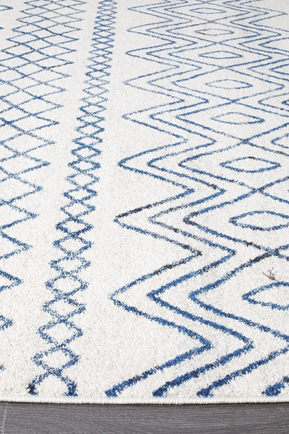 Oasis Nadia White Blue Rustic Tribal Rug