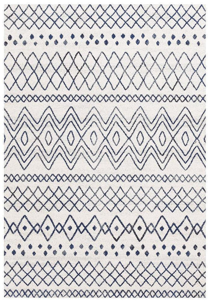 Oasis Nadia White Blue Rustic Tribal Rug