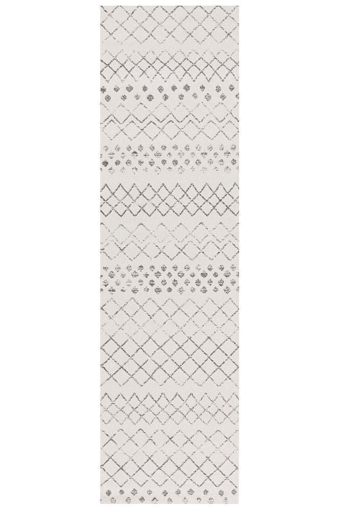 Oasis Selma White Grey Tribal Runner Rug