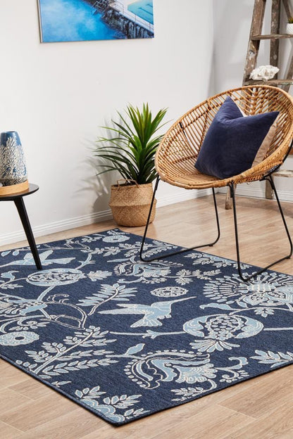 Seaside Hummingbird Navy Rug