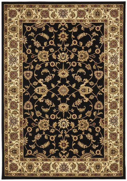 Sydney Collection Classic Rug Black With Ivory Border