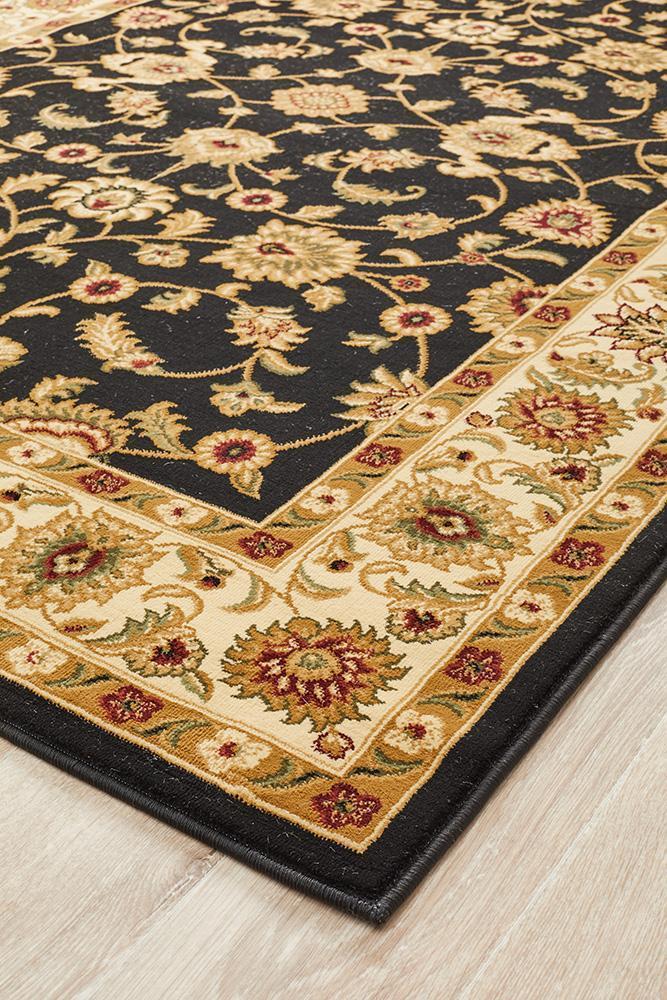 Sydney Collection Classic Rug Black With Ivory Border