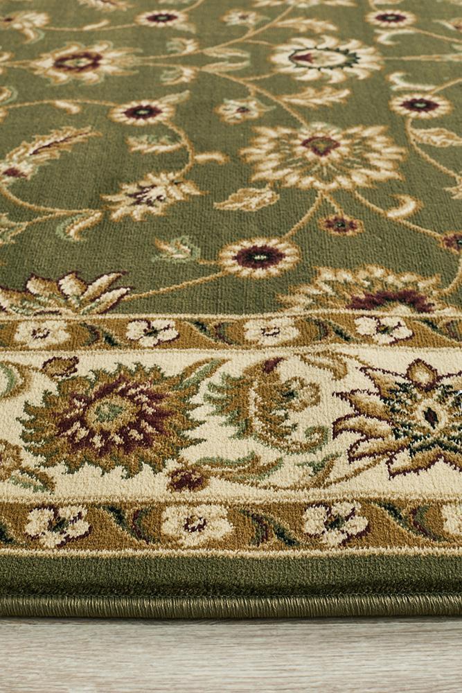 Sydney Collection Classic Rug Green With Ivory Border