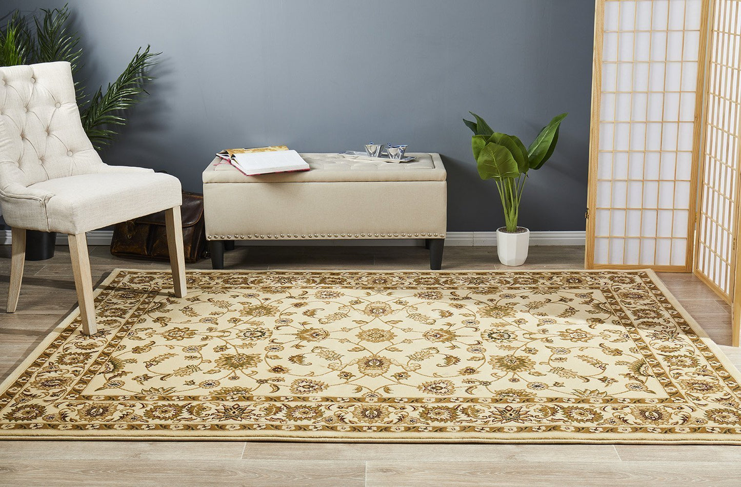 Sydney Collection Classic Rug Ivory With Ivory Border