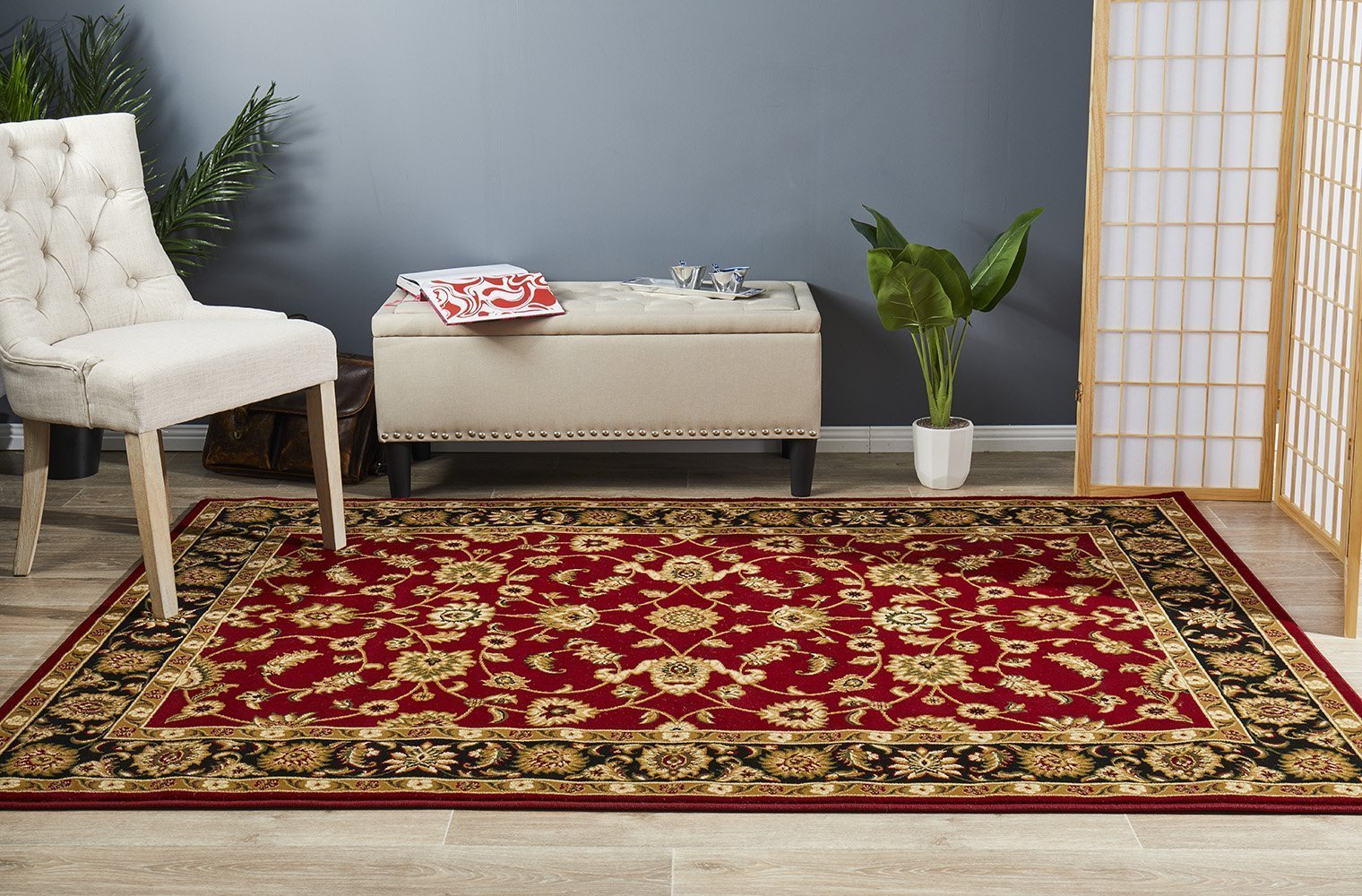 Sydney Collection Classic Rug Red With Black Border