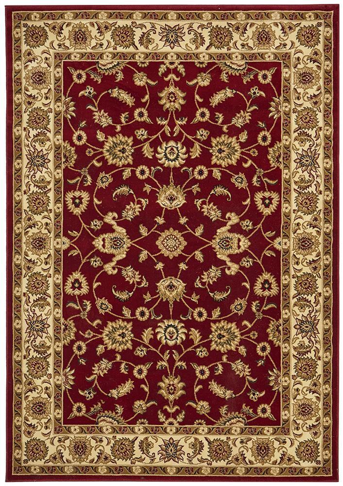 Sydney Collection Classic Rug Red With Ivory Border