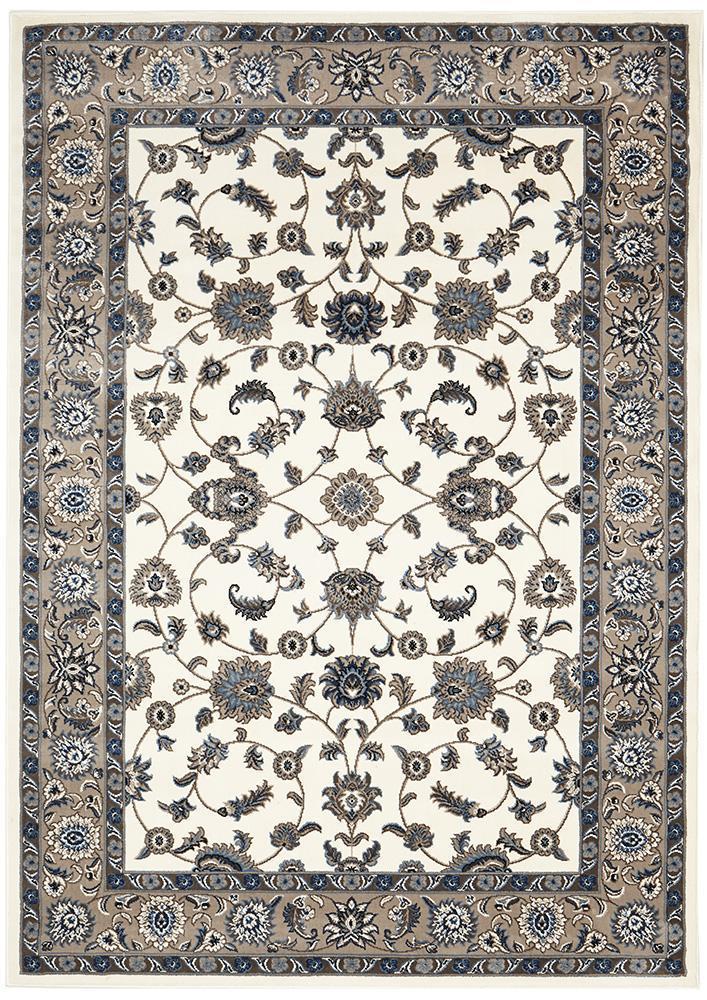 Sydney Collection Classic Rug White With Beige Border