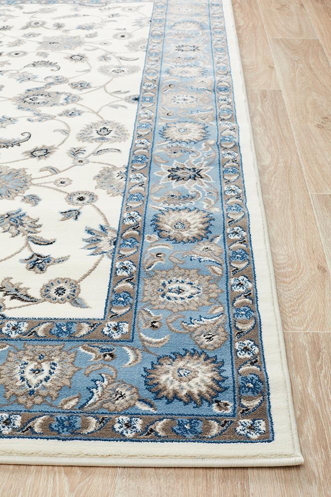 Sydney Collection Classic Rug White With Blue Border