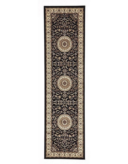 Sydney Medallion Runner Black With Ivory Border Runner Rug