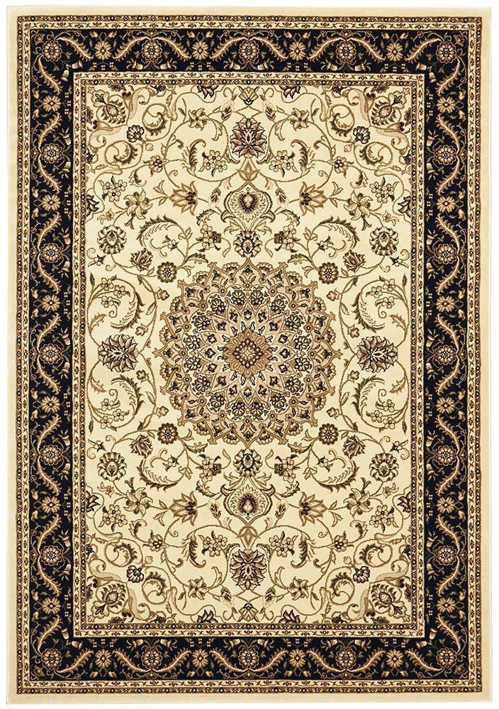 Sydney Collection Medallion Rug Ivory With Black Border