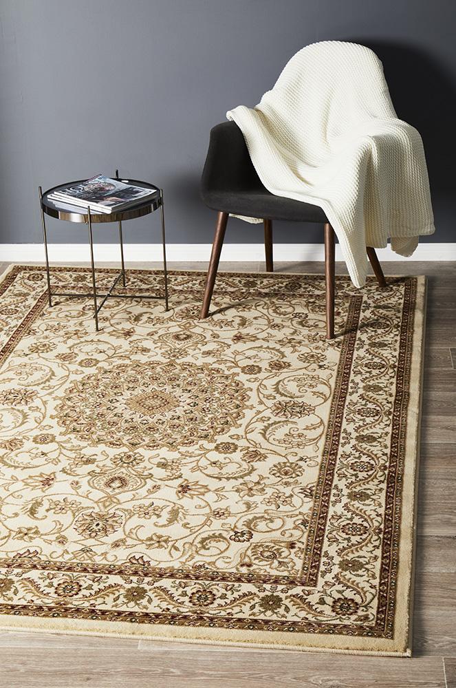 Sydney Collection Medallion Rug Ivory With Ivory Border