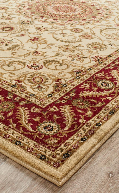 Sydney Collection Medallion Rug Ivory With Red Border