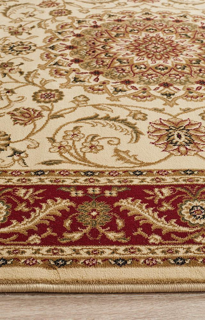 Sydney Collection Medallion Rug Ivory With Red Border