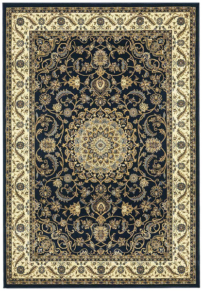 Sydney Collection Medallion Rug Blue With Ivory Border