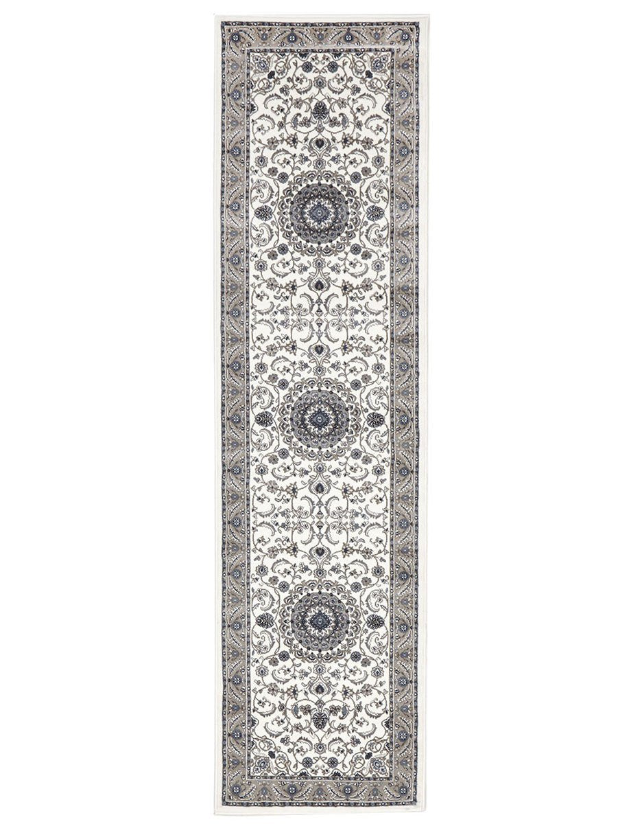 Sydney Medallion Runner White With Beige Border Runner Rug