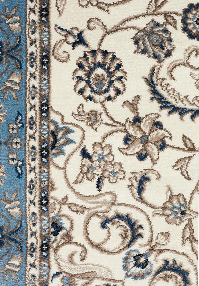 Sydney Collection Medallion Rug White With Blue Border