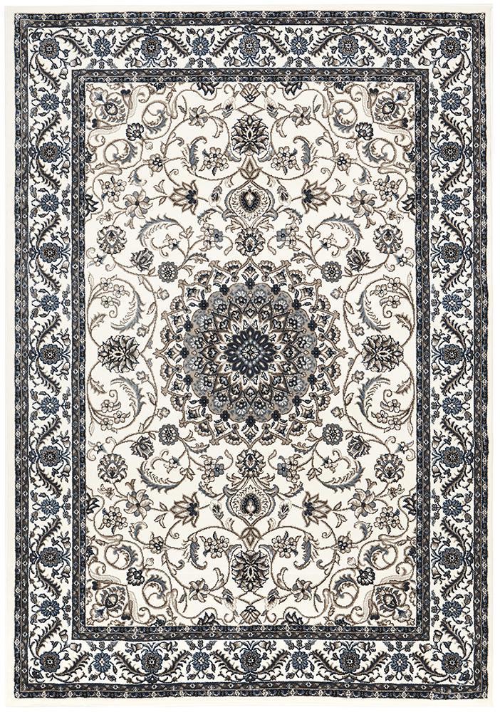 Sydney Collection Medallion Rug White With White Border