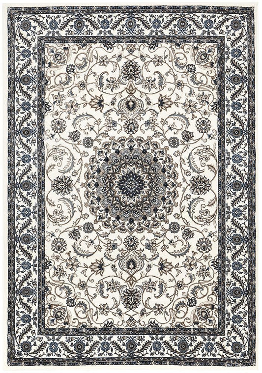 Sydney Collection Medallion Rug White With White Border